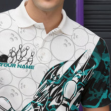 Load image into Gallery viewer, Custom Turquoise Blue Camouflage Bowling Polo Shirts For Men, Bowling Team Uniform Bowler Outfit IPHW8772