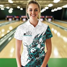 Load image into Gallery viewer, Custom Turquoise Blue Camouflage Bowling Women Polo Shirts, Team Uniform Bowler Outfit IPHW8772