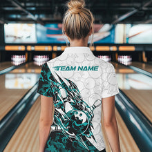 Load image into Gallery viewer, Custom Turquoise Blue Camouflage Bowling Quarter-Zip Shirts For Women, Bowling Team Uniform IPHW8772