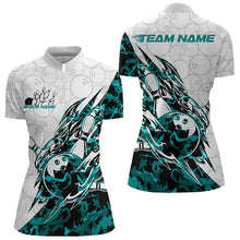 Load image into Gallery viewer, Custom Turquoise Blue Camouflage Bowling Quarter-Zip Shirts For Women, Bowling Team Uniform IPHW8772
