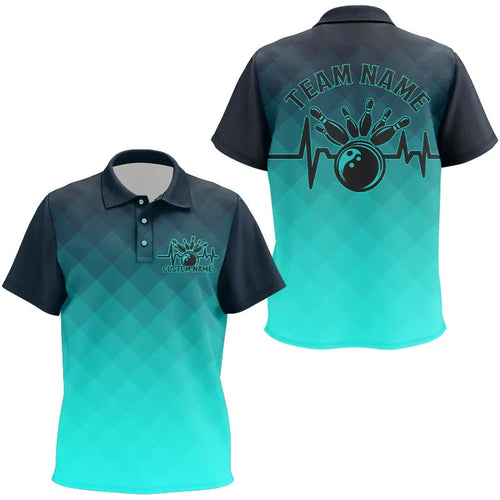 Bowling Heartbeat Pulse Line Blue Argyle Custom Bowling Team Polo Shirts For Kid IPHW6253