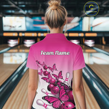 Load image into Gallery viewer, Custom Pink Gradient Butterfly Bowling Women Quarter-Zip Shirt Team, Bowling League Shirt IPHW9005