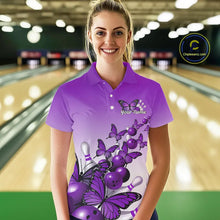 Load image into Gallery viewer, Custom Purple Gradient Butterfly Bowling Women Polo Shirts For Team, Bowling League Shirt IPHW9006