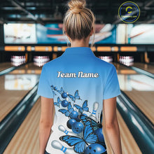 Load image into Gallery viewer, Custom Blue Gradient Butterfly Bowling Women Polo Shirts For Team, Bowling League Shirt IPHW9007