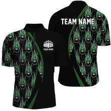 Load image into Gallery viewer, Green Flame Bowling Ball Pattern Custom Bowling Shirts For Men, Fire Bowling League Outfits IPHW6734