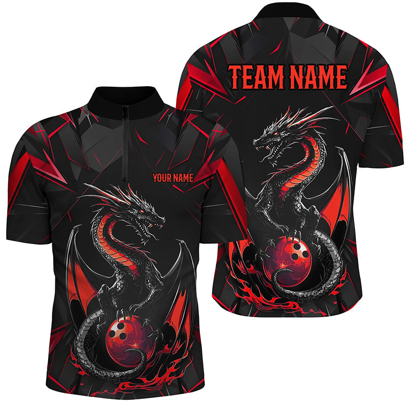 Custom Black And Red Dragon Bowling Shirts For Men, Dragon Bowling Team Shirts Uniform IPHW7313