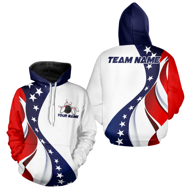 American Flag Custom Patriotic Bowling Hoodie Shirts For Men And Women, Team Bowling League Shirts IPHW7634
