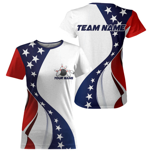 American Flag Custom Patriotic Bowling T-Shirts For Women, Team Bowling League IPHW7634
