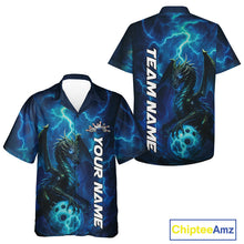 Load image into Gallery viewer, Custom Blue Thunder Lightning Bowling Team Men And Women Hawaiian Shirt, Dragon Bowling Jerseys IPHW10194