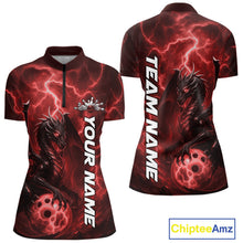 Load image into Gallery viewer, Custom Red Thunder Lightning Bowling Team Women Shirt, Dragon Bowling Jerseys IPHW10195