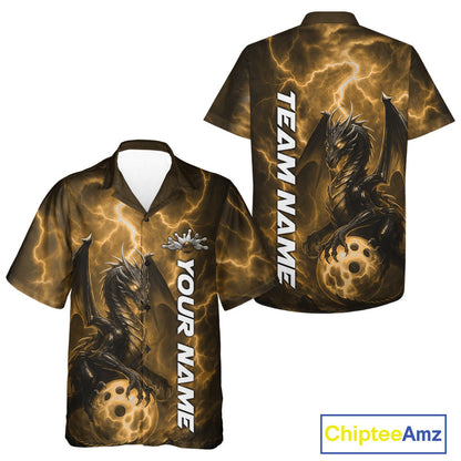 Custom Yellow Thunder Lightning Bowling Team Men And Women Hawaiian Shirt, Dragon Bowling Jerseys IPHW10198