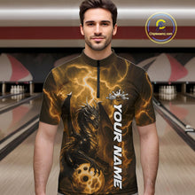 Load image into Gallery viewer, Custom Yellow Thunder Lightning Bowling Team Men Quarter-Zip Shirt, Dragon Bowling Jerseys IPHW10198