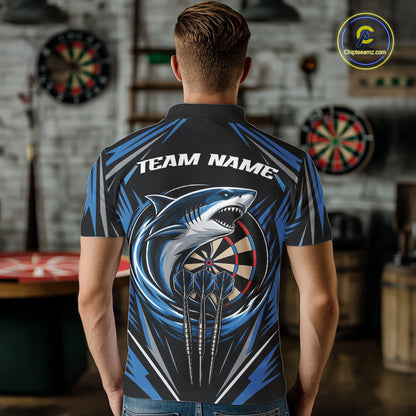 Custom Black And Blue Shark Darts Jerseys, Darts Team Men Polo Shirt IPHW11714