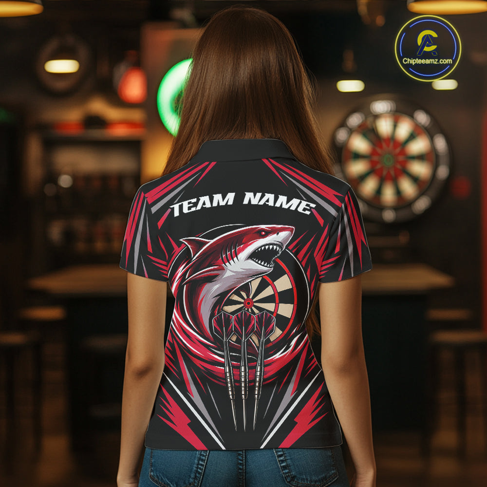 Custom Black And Red Shark Darts Jerseys, Darts Team Women Polo Shirt IPHW11716