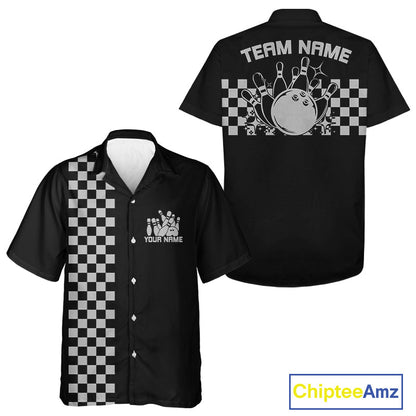Custom Vintage Checkboard Bowling Hawaiian Shirt, Retro Bowling Button Up Shirt IPHW10076