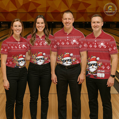 Custom Funny Christmas Men Bowling Shirts, Santa Claus And Reindeer Xmas Bowling Shirt IPHW10203