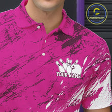Load image into Gallery viewer, Pink polo shirt with bowling design and customizable text, brand 'Chipleemaz' visible.