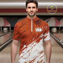 Load image into Gallery viewer, Man wearing a custom bowling shirt with 'Your Name' printed on it in a bowling alley.