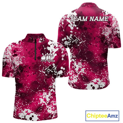 Pink and white splatter patterned shirt with 'Team Name' and 'Your Name' text on a white background.