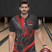 Load image into Gallery viewer, Red And Black Flame Bowling Team Shirts, Strike Bowling Short Sleeve Polo Shirts For Men IPHW6755