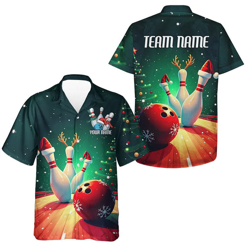 Custom Christmas Bowling Men And Women Hawaiian Shirt, Christmas Bowling Team Tournament Outfits IPHW7841