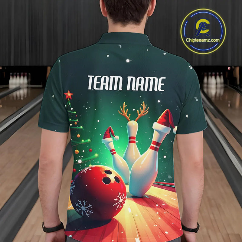 Custom Christmas Bowling Shirts For Men, Bowling Team Shirt Christmas Bowling Tournament Outfits IPHW7841