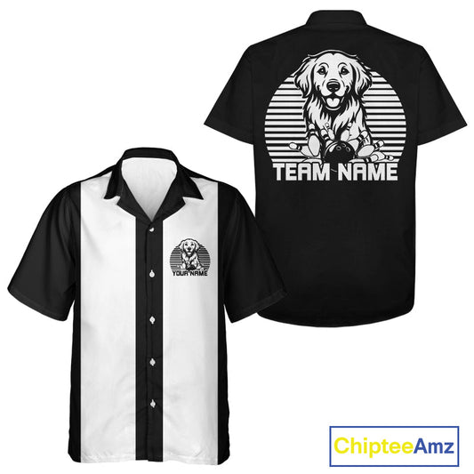 Custom Golden Retriever Retro Button Up Bowling Shirt, Dog Bowling Shirt IPHW10221