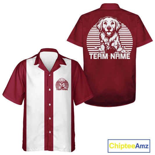Custom Golden Retriever Retro Button Up Bowling Shirt, Dog Bowling Shirt IPHW10221