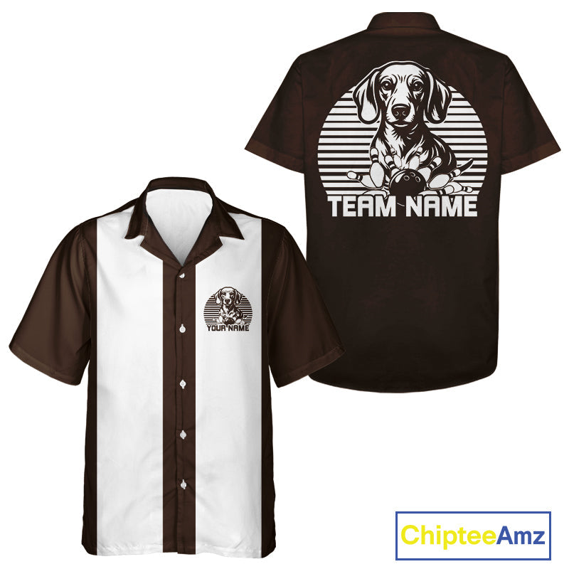 Custom Dachshund Retro Button Up Bowling Shirt, Vintage Dog Lover Bowling Shirt IPHW10223