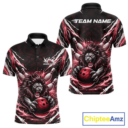 Custom Black And Red Lion Bowling Jerseys, Lion Bowling Tournament Men Polo Shirt IPHW10353