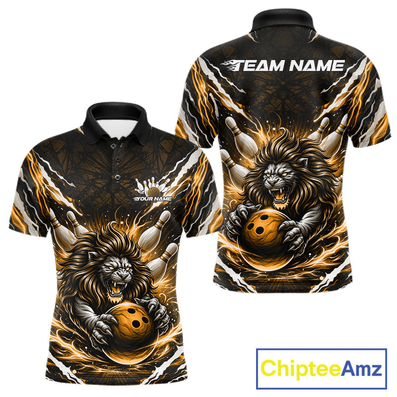 Custom Black And Gold Lion Bowling Jerseys, Lion Bowling Tournament Men Polo Shirt IPHW10354