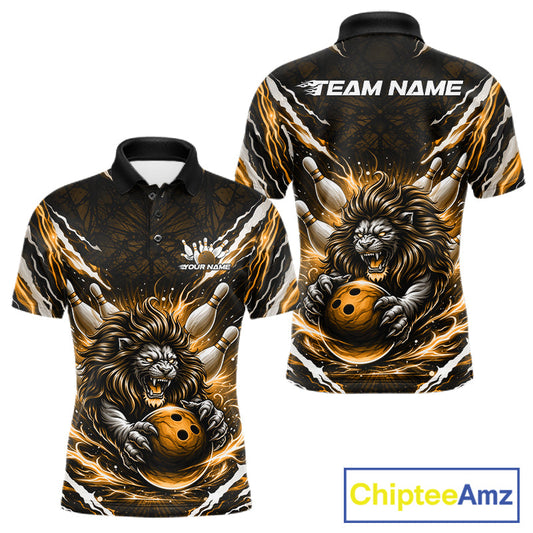 Custom Black And Gold Lion Bowling Jerseys, Lion Bowling Tournament Men Polo Shirt IPHW10354