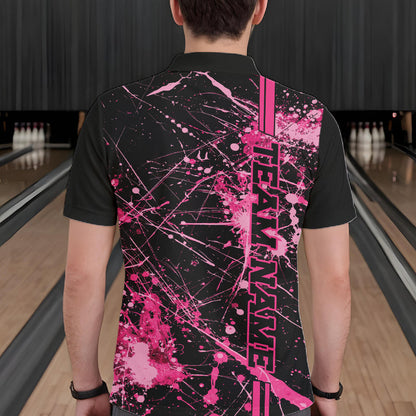 Custom Black And Pink Splatter Camo Strike Bowling League Shirts, Men Bowling Jerseys IPHW10651