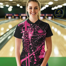 Load image into Gallery viewer, Custom Black And Pink Splatter Camo Strike Bowling League Shirts, Women Bowling Jerseys IPHW10651