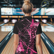 Load image into Gallery viewer, Custom Black And Pink Splatter Camo Strike Bowling League Shirts, Women Bowling Jerseys IPHW10651
