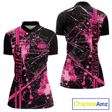 Load image into Gallery viewer, Custom Black And Pink Splatter Camo Strike Bowling League Shirts, Women Bowling Jerseys IPHW10651