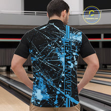Load image into Gallery viewer, Custom Black And Blue Splatter Camo Strike Bowling League Shirts, Men Bowling Jerseys IPHW10652