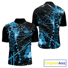 Load image into Gallery viewer, Custom Black And Blue Splatter Camo Strike Bowling League Shirts, Men Bowling Jerseys IPHW10652