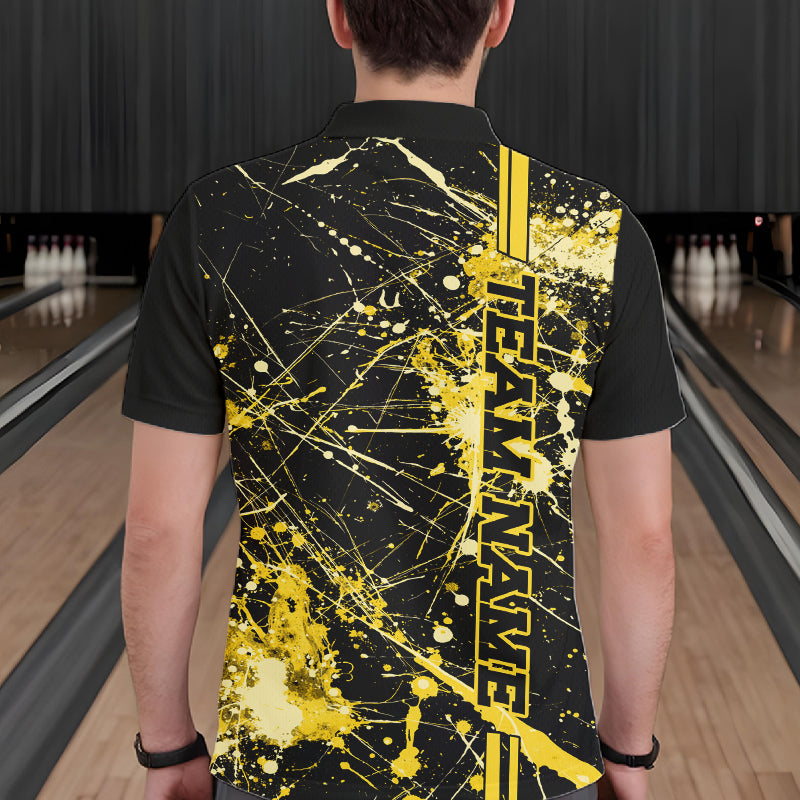 Custom Black And Yellow Splatter Camo Strike Bowling League Shirts, Men Bowling Jerseys IPHW10654