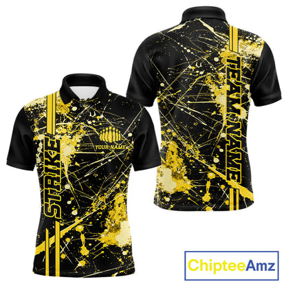Custom Black And Yellow Splatter Camo Strike Bowling League Shirts, Men Bowling Jerseys IPHW10654