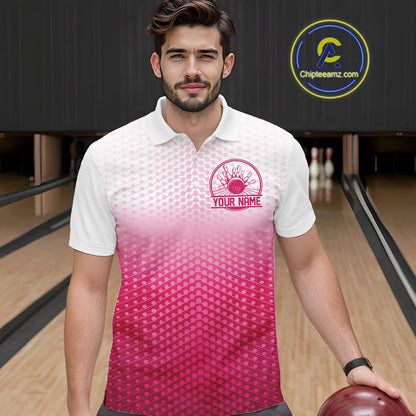 Custom Name Pink Bowling Jerseys For Men, Bowling League Polo Shirt Bowler Outift IPHW10655