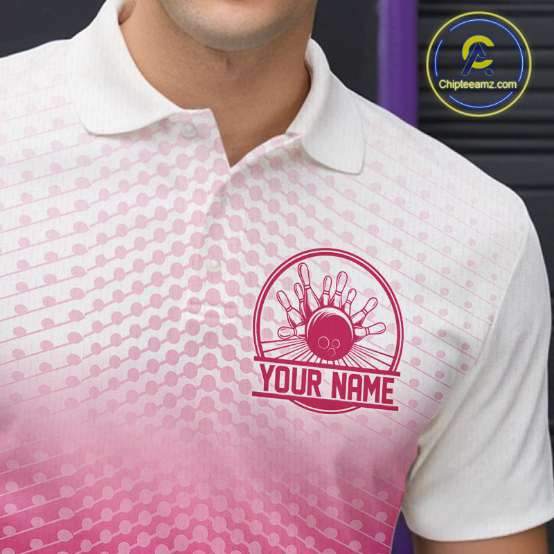 Custom Name Pink Bowling Jerseys For Men, Bowling League Polo Shirt Bowler Outift IPHW10655
