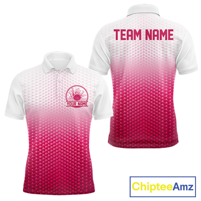 Custom Name Pink Bowling Jerseys For Men, Bowling League Polo Shirt Bowler Outift IPHW10655