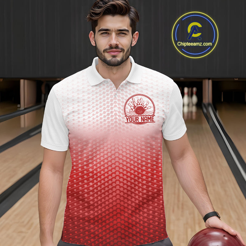 Custom Name Red Bowling Jerseys For Men, Bowling League Polo Shirt Bowler Outift IPHW10656