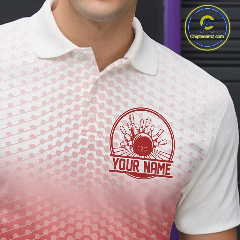 Custom Name Red Bowling Jerseys For Men, Bowling League Polo Shirt Bowler Outift IPHW10656
