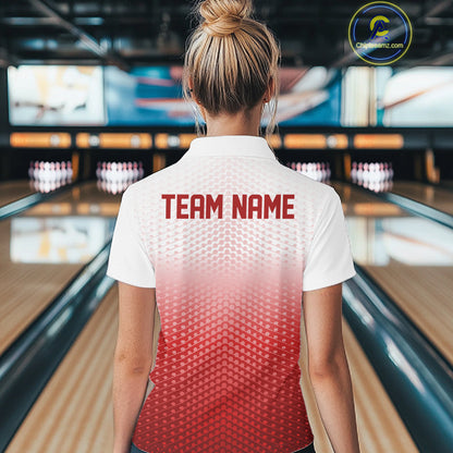 Custom Name Red Bowling Jerseys For Women, Bowling League Polo Shirt Bowler Outift IPHW10656