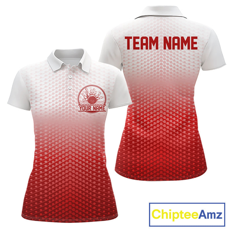 Custom Name Red Bowling Jerseys For Women, Bowling League Polo Shirt Bowler Outift IPHW10656