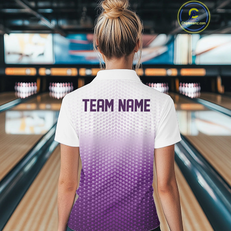 Custom Name Purple Bowling Jerseys For Women, Bowling League Polo Shirt Bowler Outift IPHW10657
