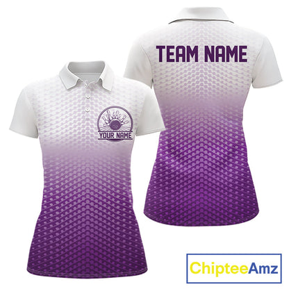 Custom Name Purple Bowling Jerseys For Women, Bowling League Polo Shirt Bowler Outift IPHW10657