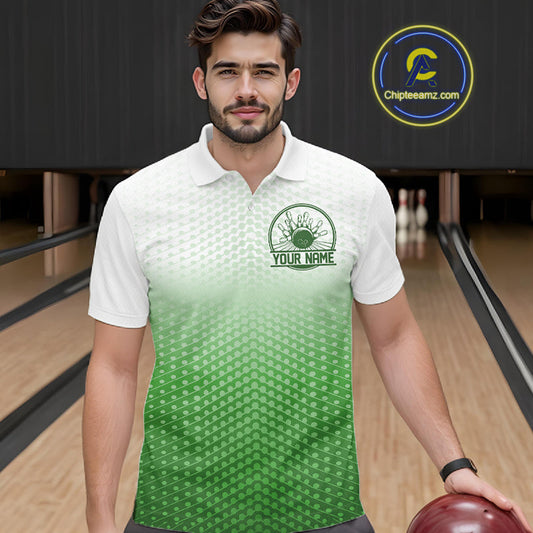 Custom Name Green Bowling Jerseys For Men, Bowling League Polo Shirt Bowler Outift IPHW10658
